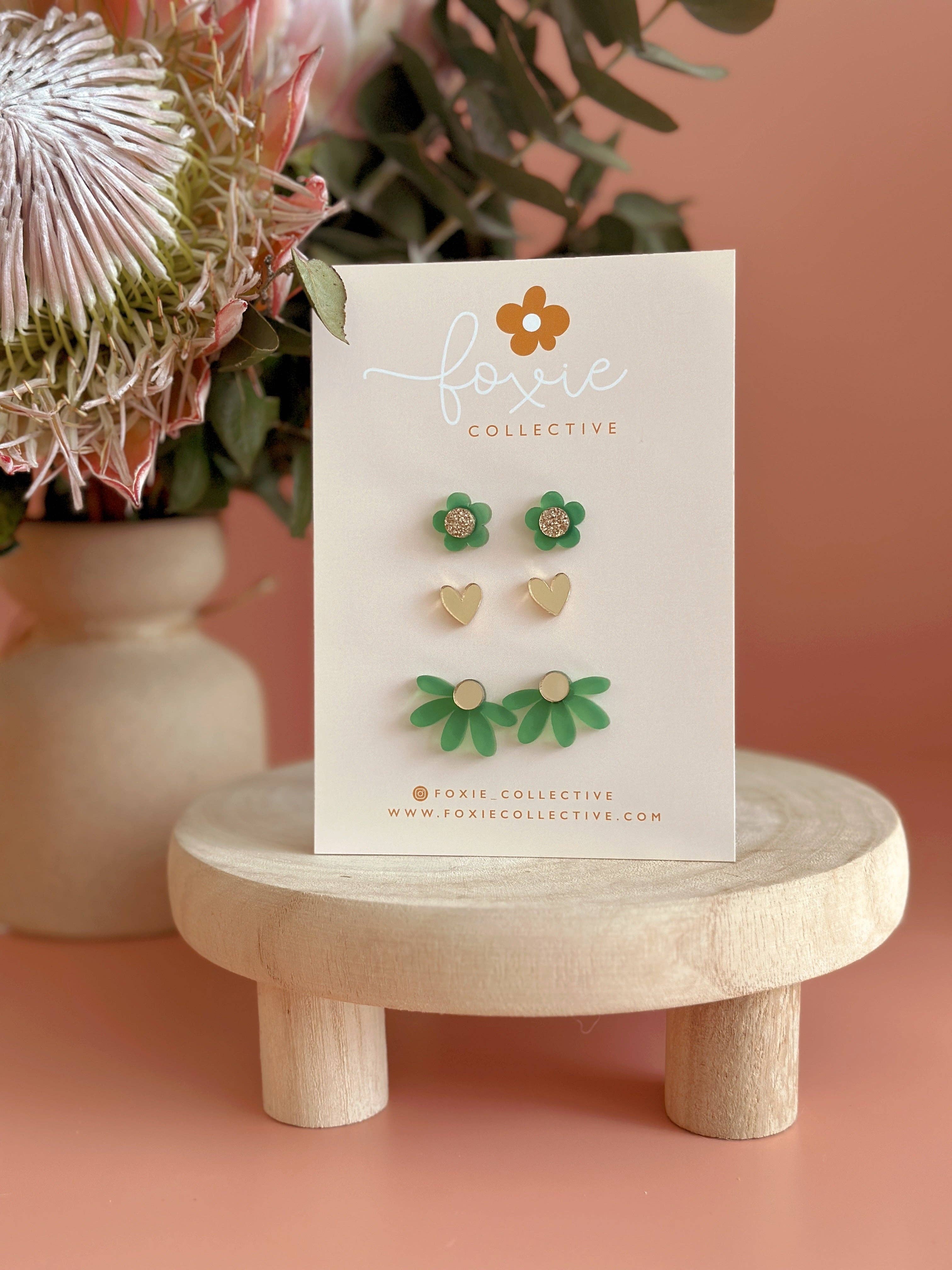 STUD PACK TRIO | Frosted Green + Gold | WHOLESALE
