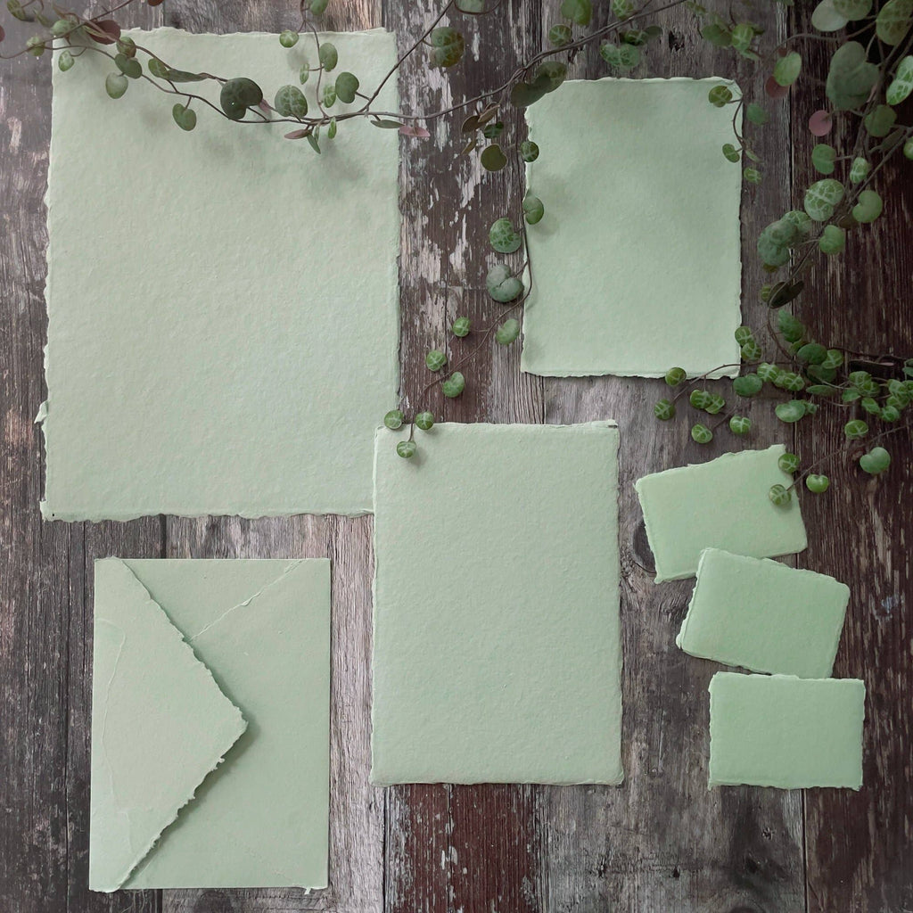 Dusky Green Handmade Paper | Pack of 5 | Recycled Cotton Rag: A4 - Single Sheet