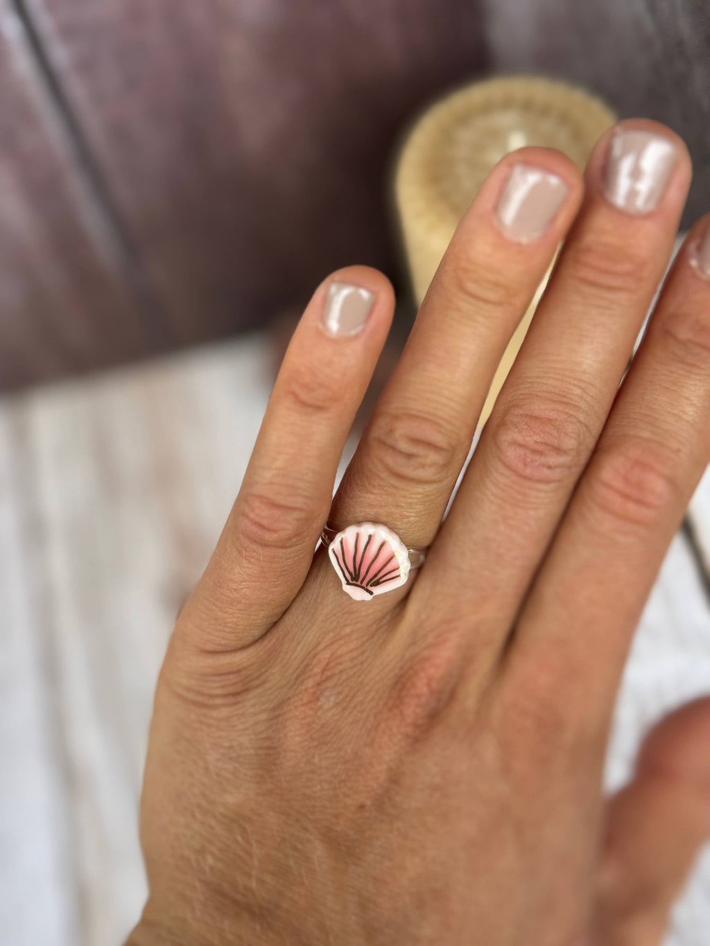 Handmade Ceramic Ocean Shell Ring small