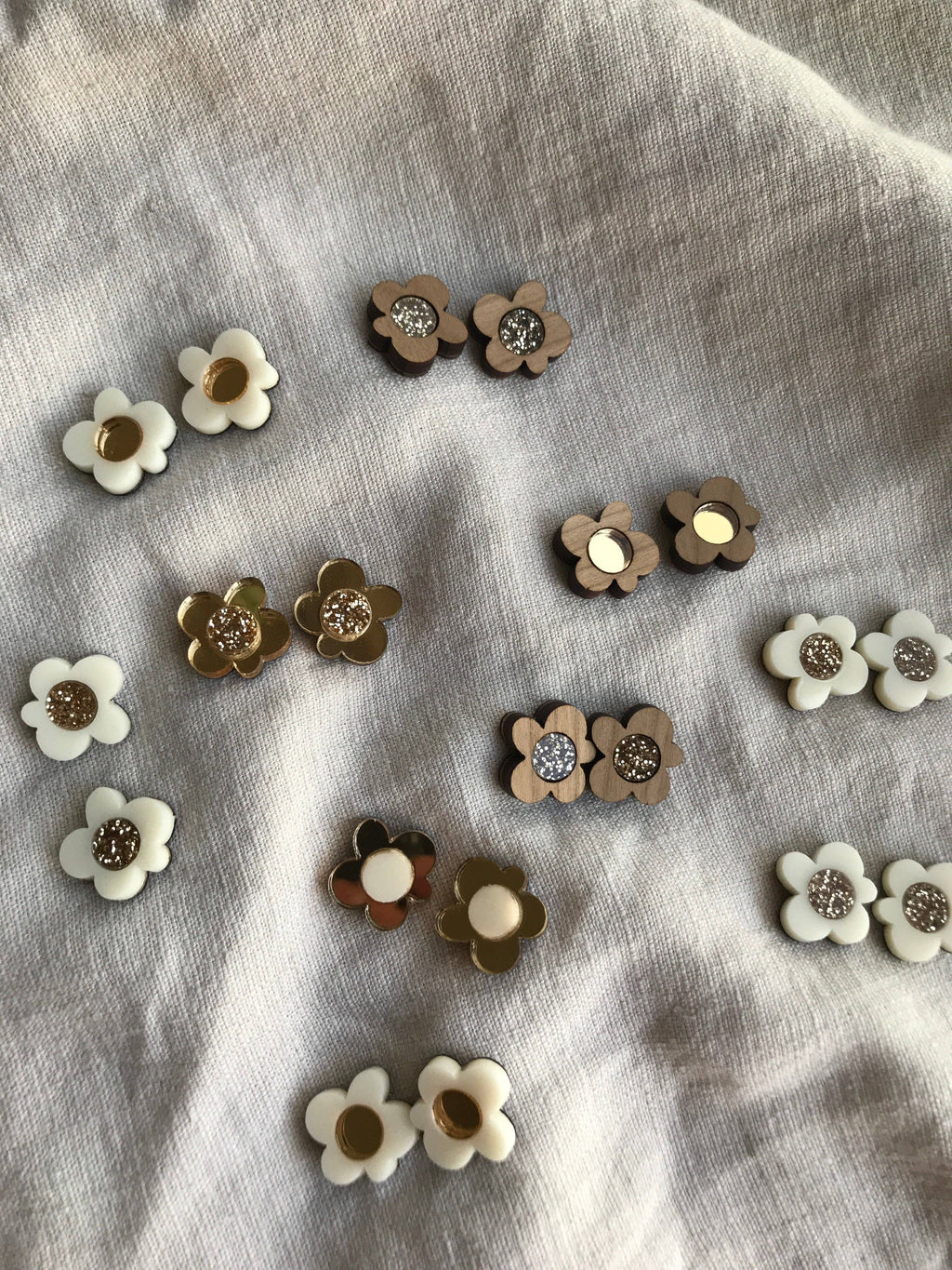 Flower Studs | Cream + Gold Mirror