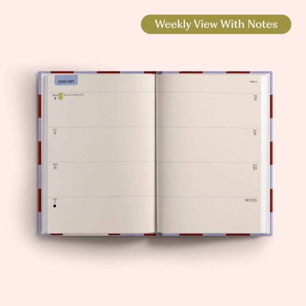 2027 Diary | A5 Hardcover Week to View | Blue Berry Check