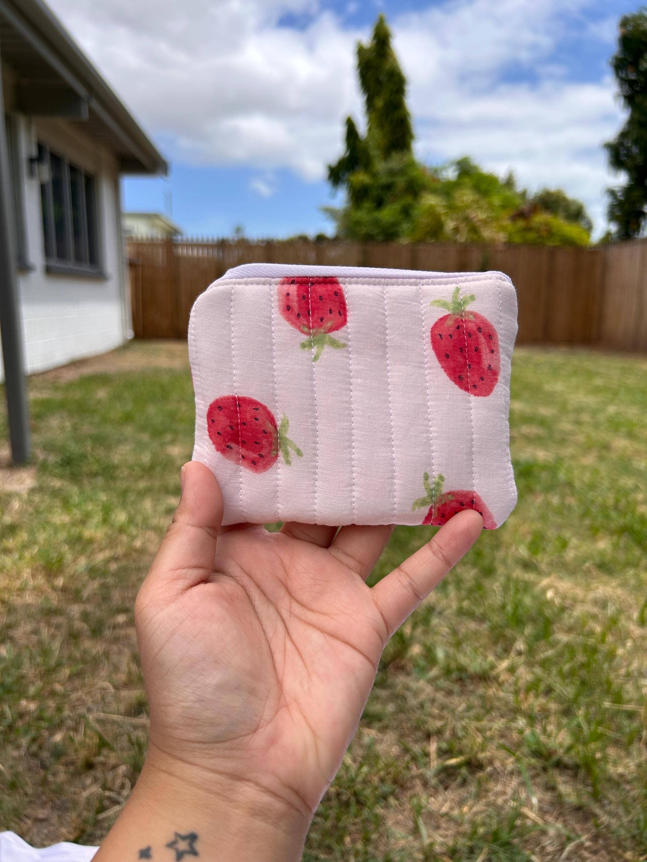 Strawberry & Floral Quilted Coin/Card Pouches