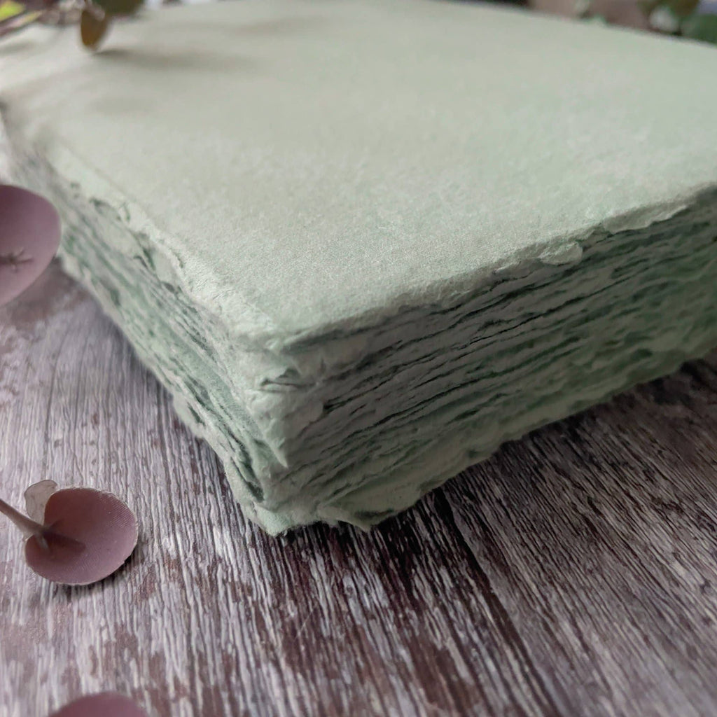 Dusky Green Handmade Paper | Pack of 5 | Recycled Cotton Rag: A4 - Single Sheet