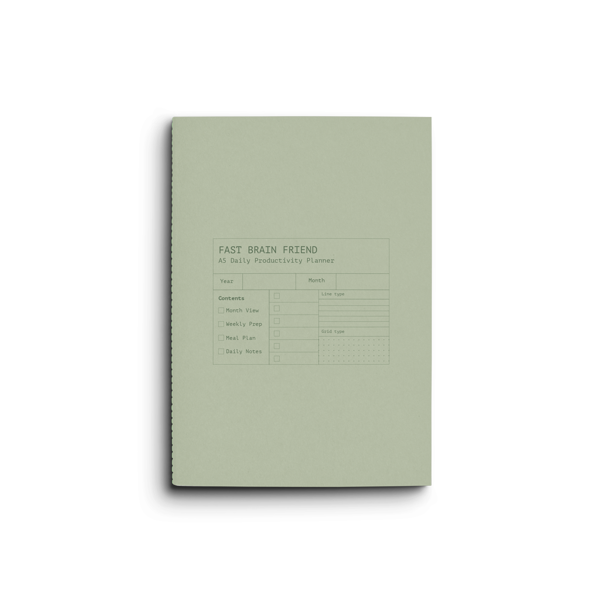 Fast Brain Daily Productivity Planner- Single Notebook: Sage