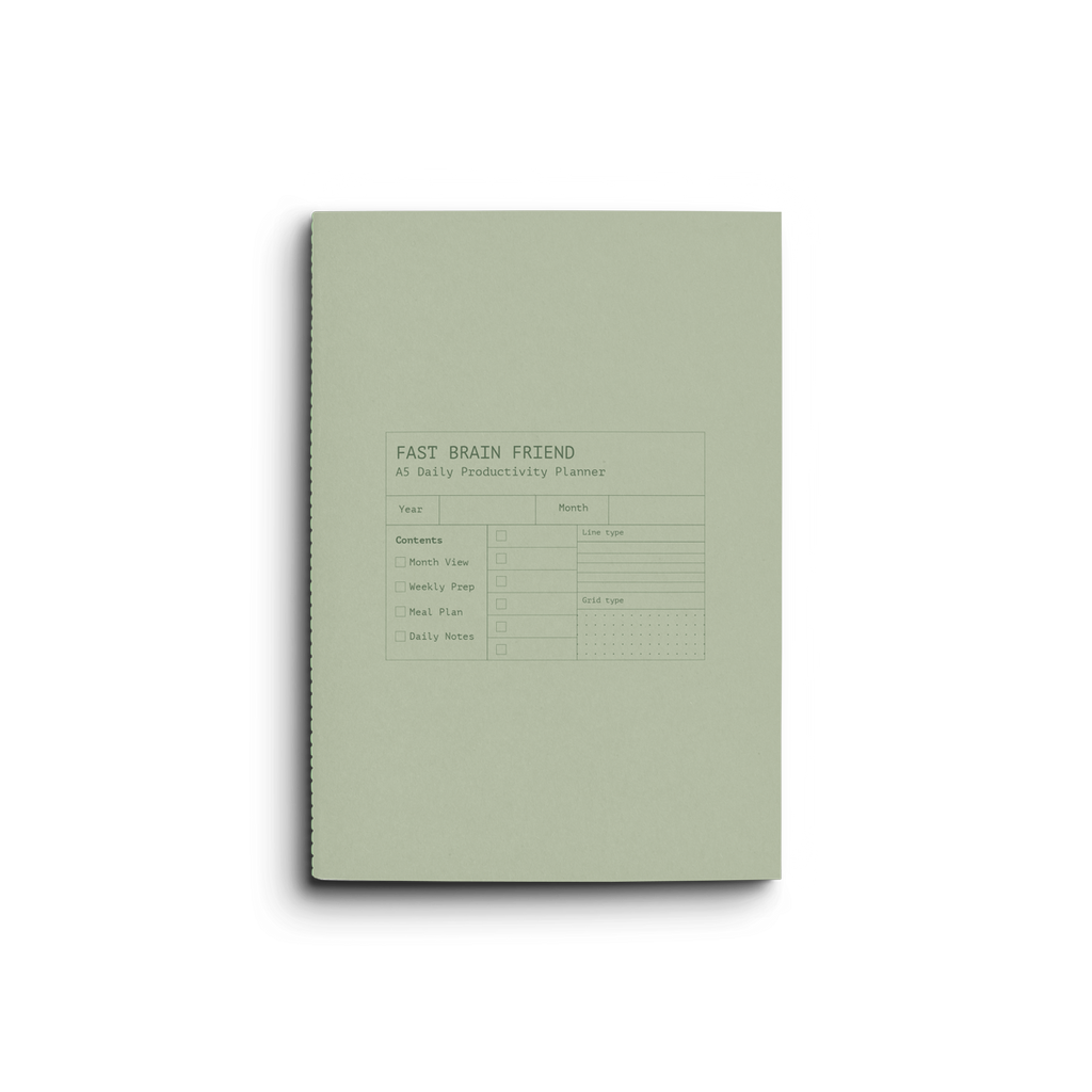 Fast Brain Daily Productivity Planner- Single Notebook: Eucalyptus