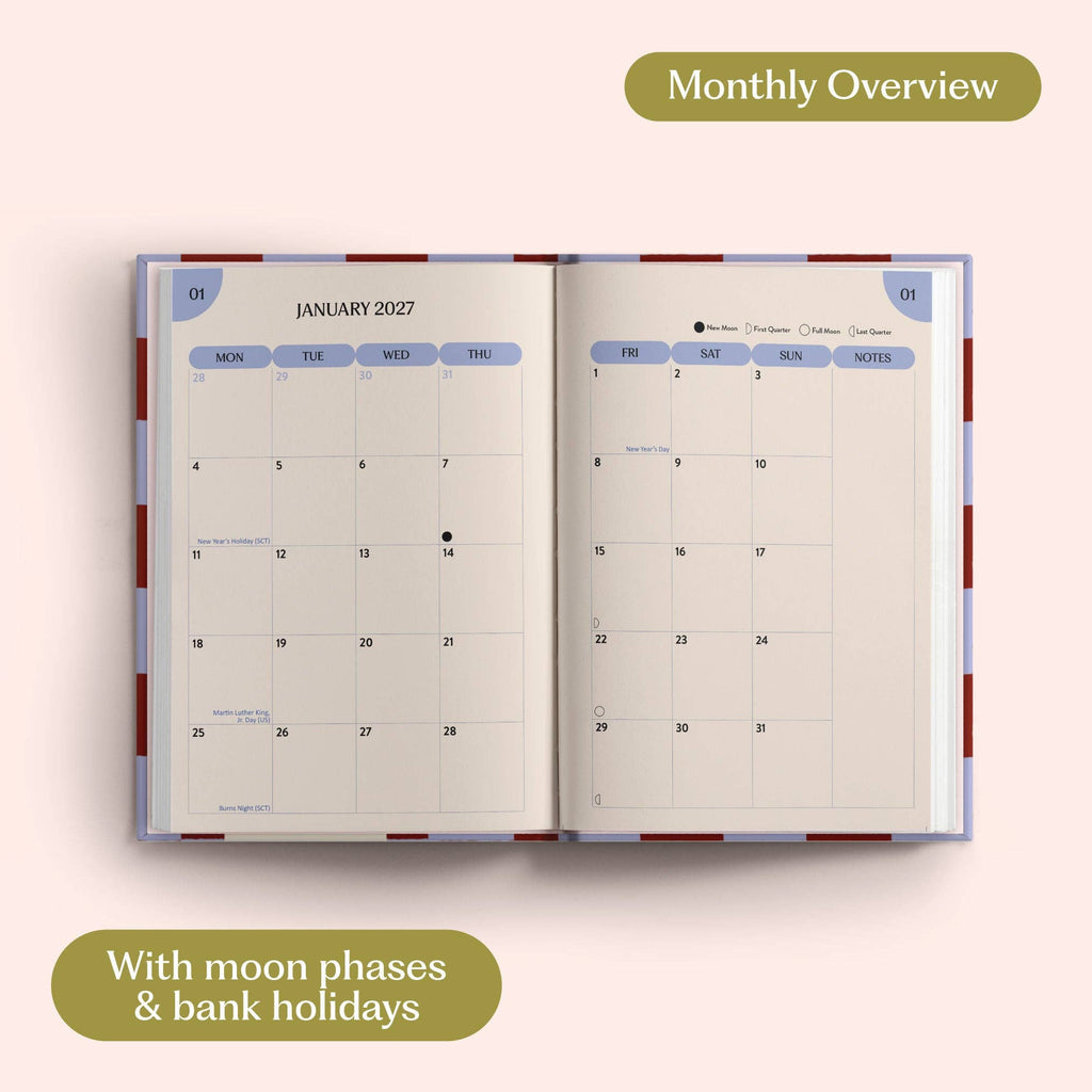 2027 Diary | A5 Hardcover Week to View | Blue Berry Check