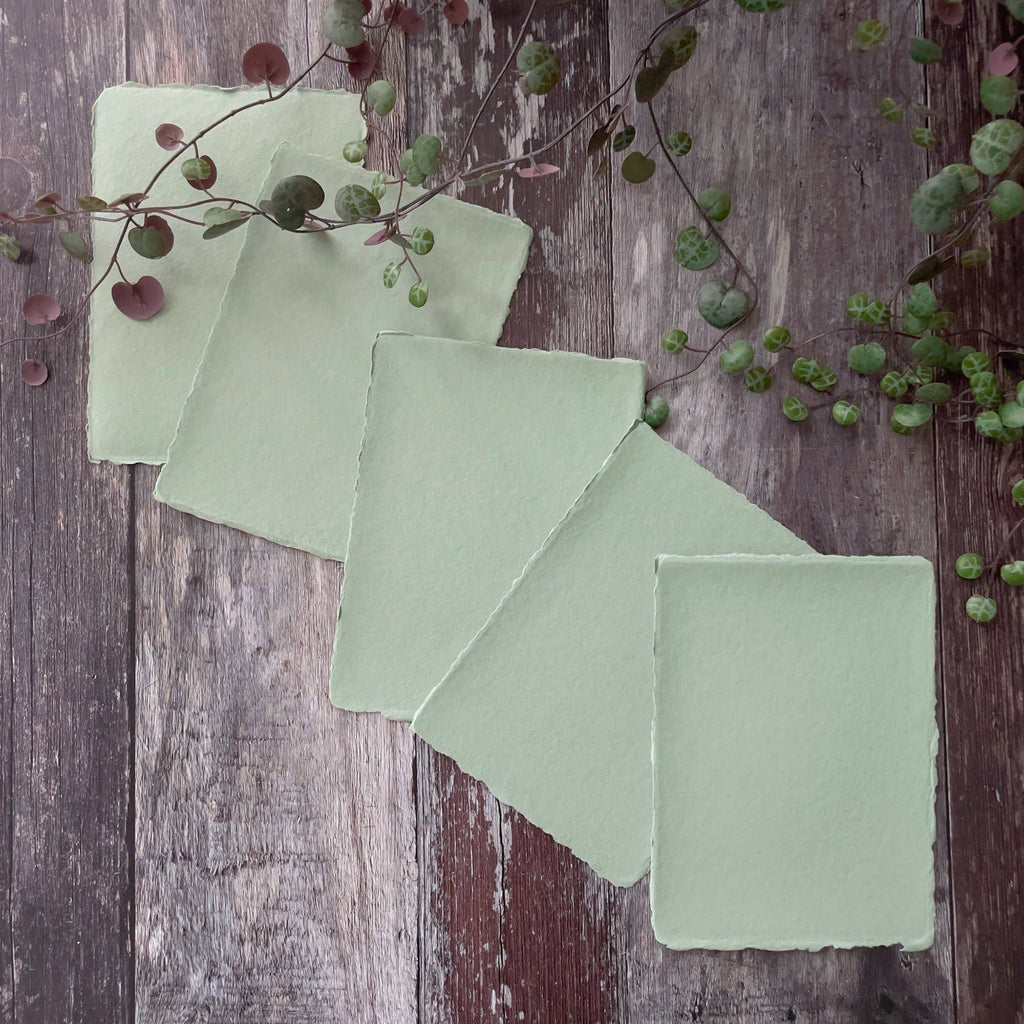 Dusky Green Handmade Paper | Pack of 5 | Recycled Cotton Rag: A4 - Single Sheet