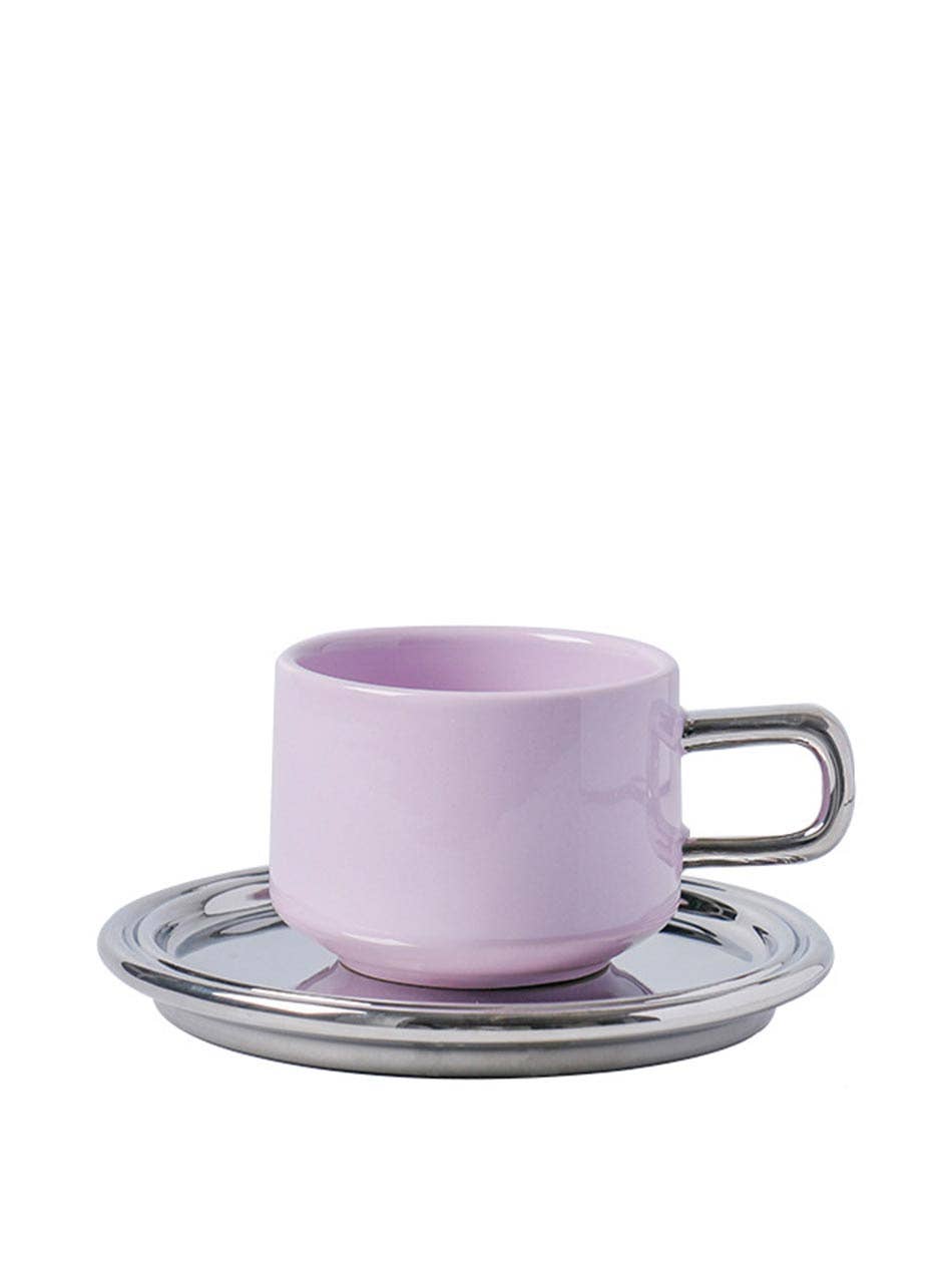 "Deux" Colour Block Mug Set - Purple Mug & Mirror Saucer