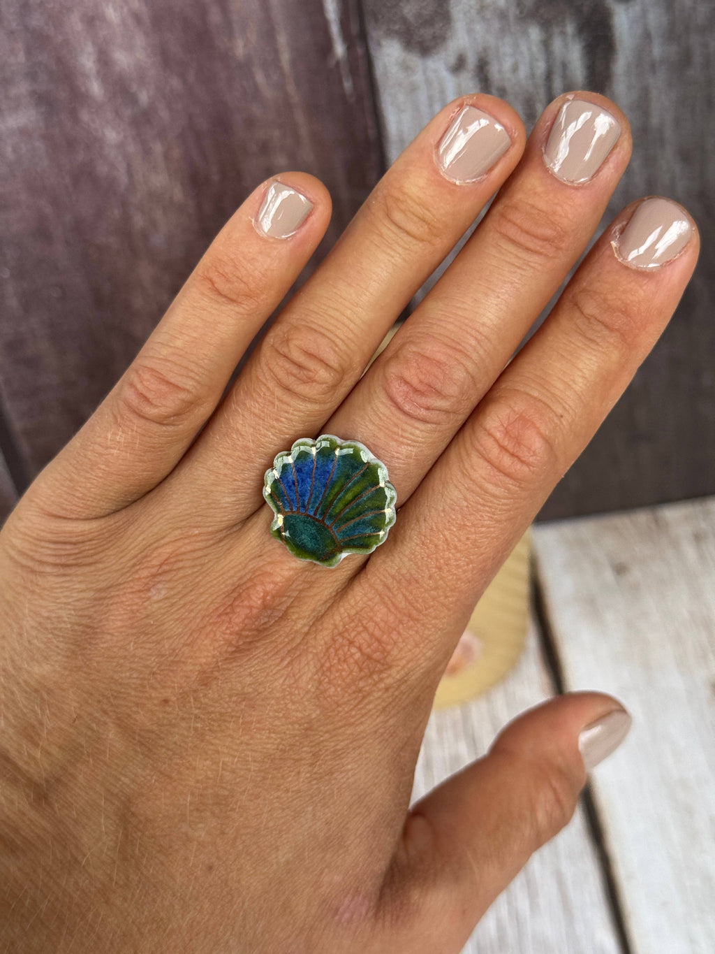  Ceramic Ocean Shell Ring large 
