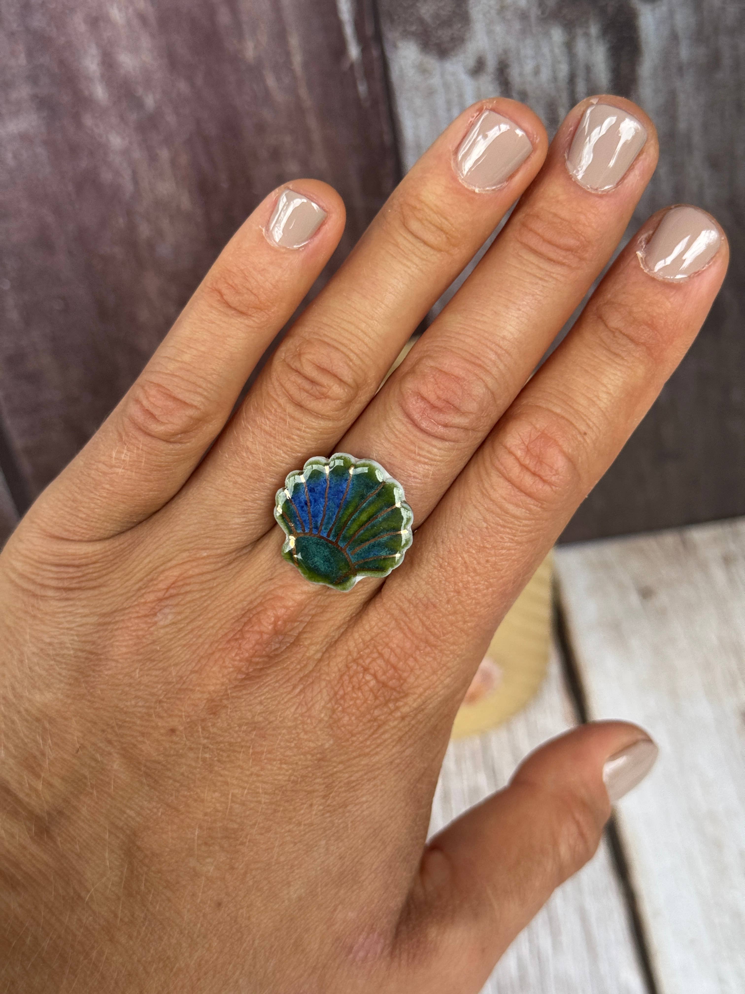  Ceramic Ocean Shell Ring large 