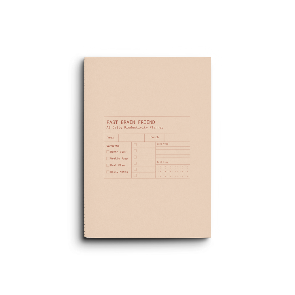 Fast Brain Daily Productivity Planner- Single Notebook: Peach