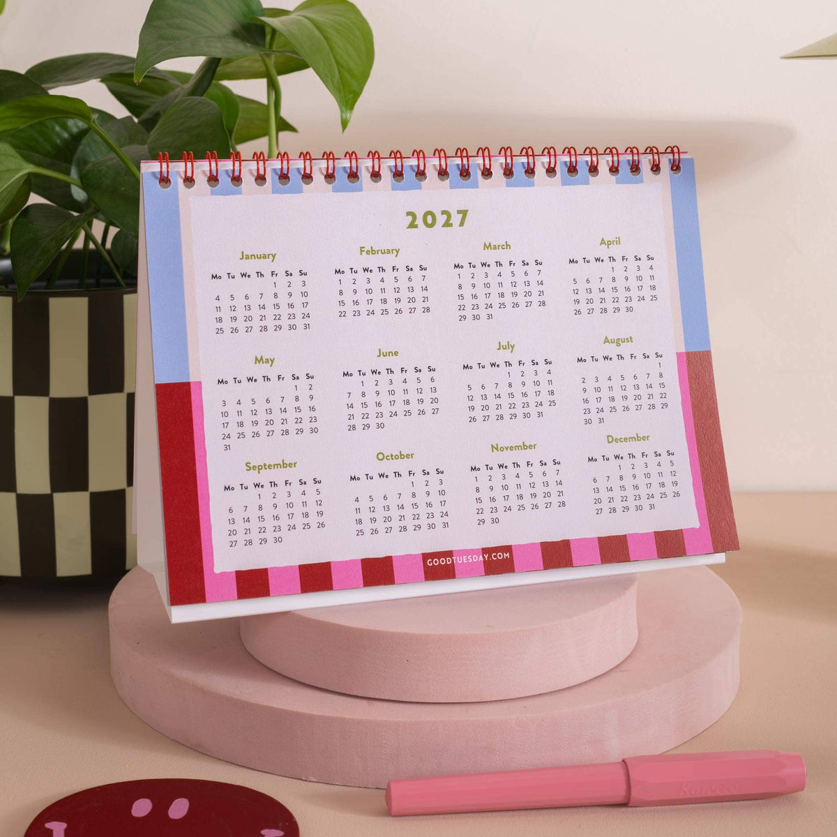 2027 Desk Calendar | Checks & Stripes