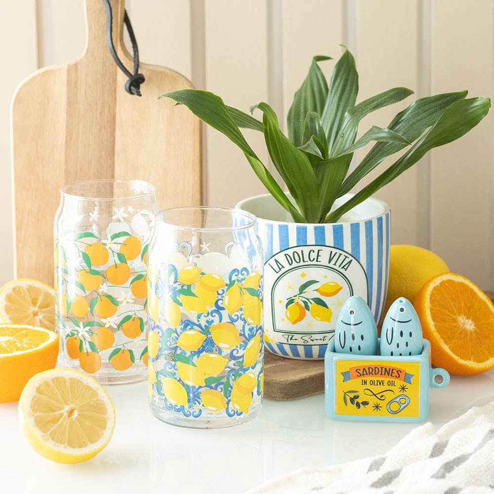 Italian Lemon Print Can Style Glass