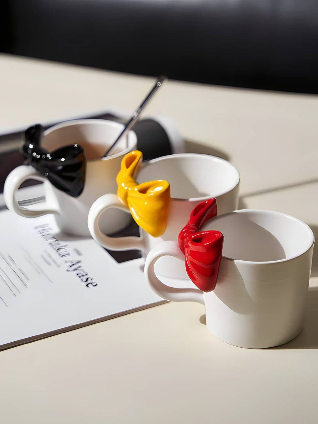 "Papillon" Handmade Ceramic Mug With 3D Bowtie - Yellow