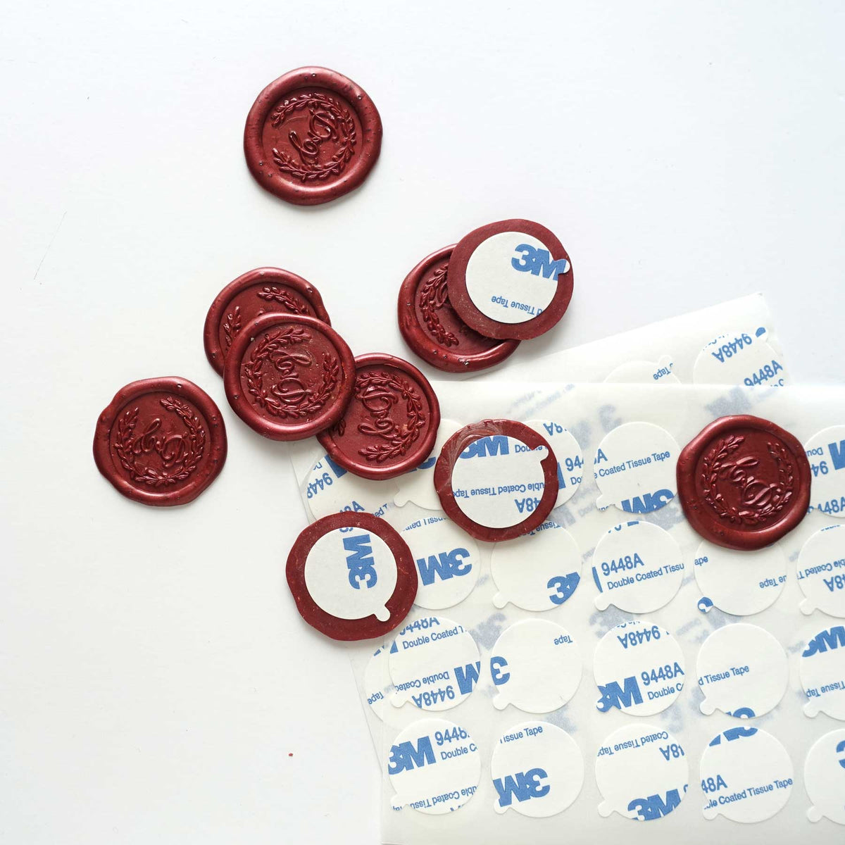 Double sided 3M round tissue tape strong adhesive wax seal stickers backings 40-pack: 22mm / 1 Pack (40 adhesives)