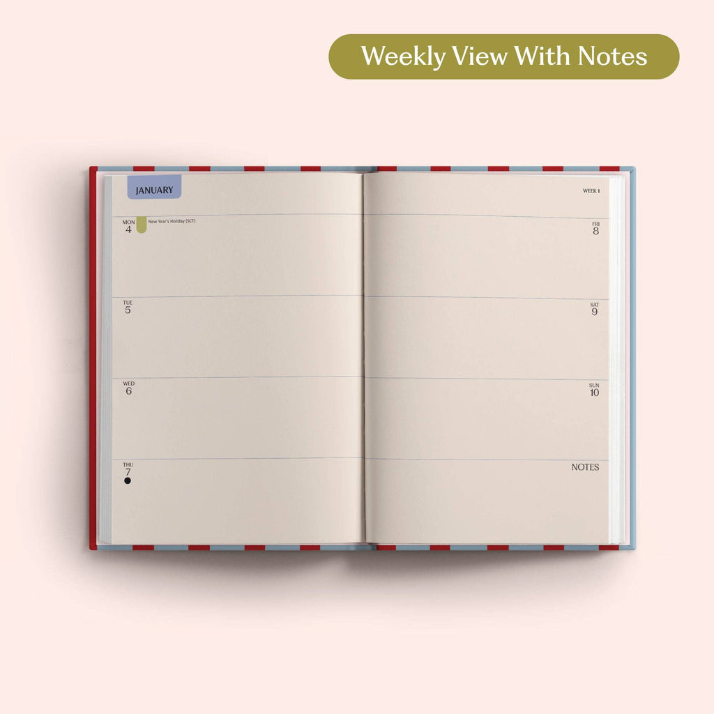 2027 Diary | A5 Hardcover Week to View | Red & Blue Stripe