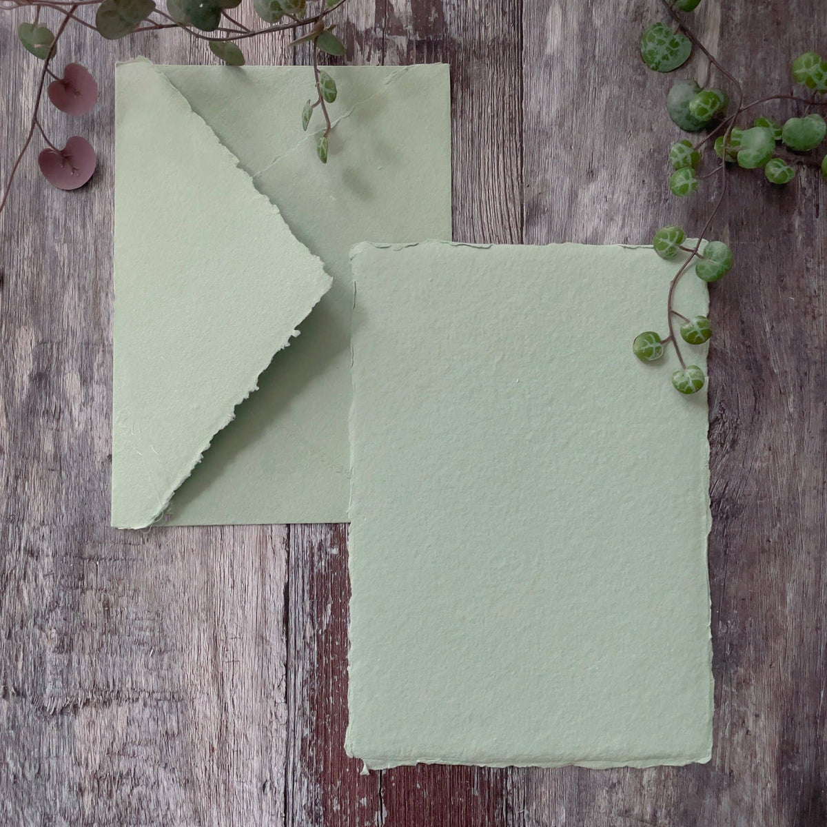 Dusky Green Handmade Paper | Pack of 5 | Recycled Cotton Rag: A4 - Single Sheet