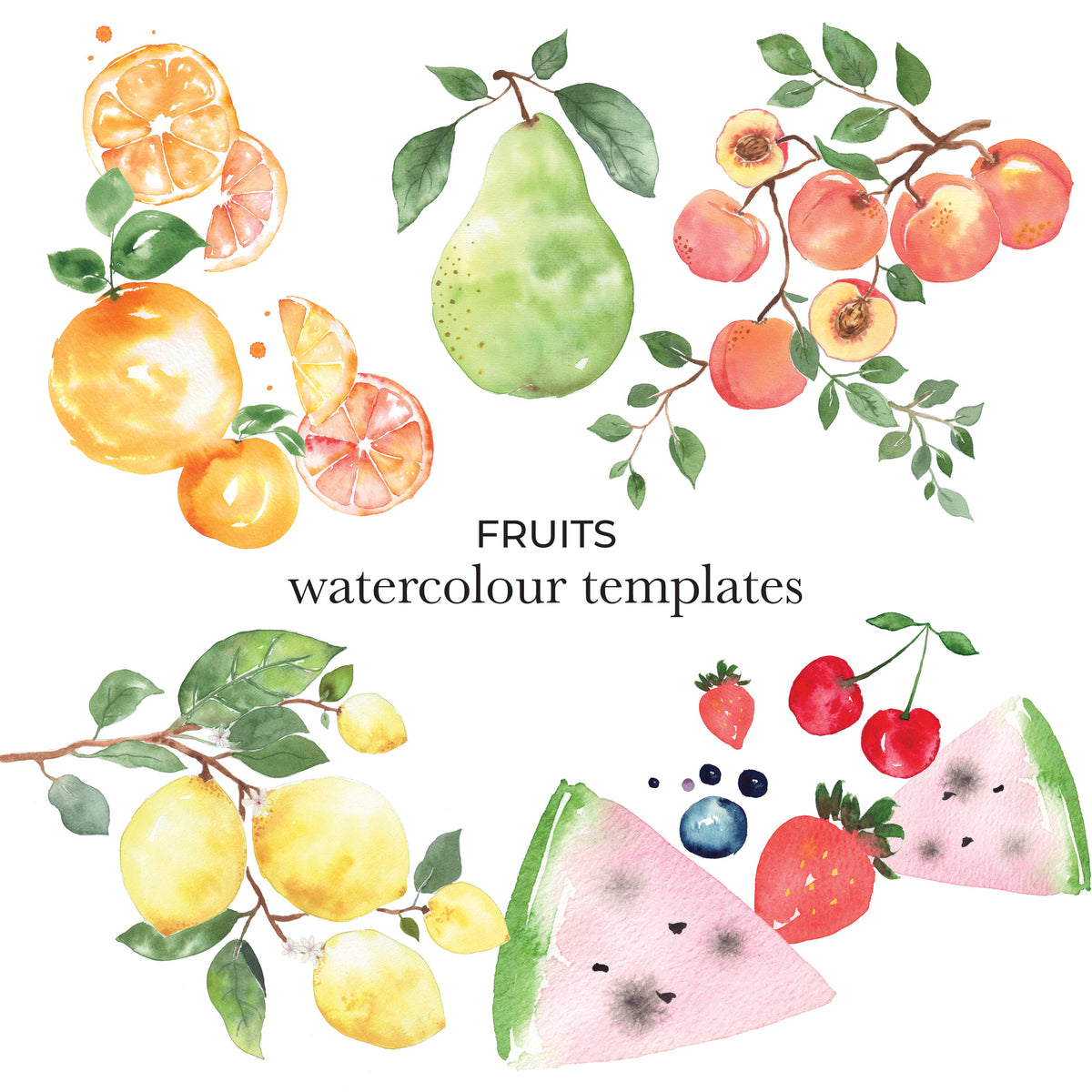 Watercolour Templates - Fruits