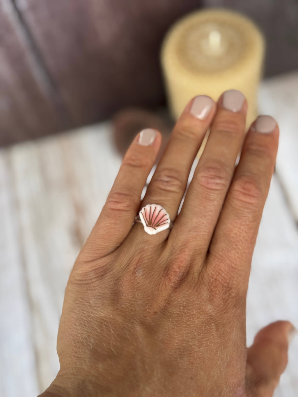 Handmade Ceramic Ocean Shell Ring small