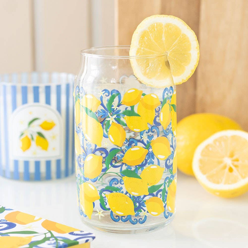Italian Lemon Print Can Style Glass