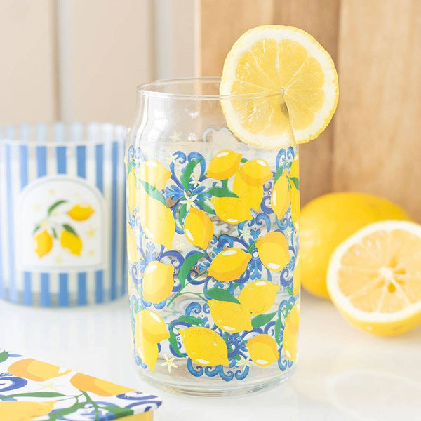 Italian Lemon Print Can Style Glass