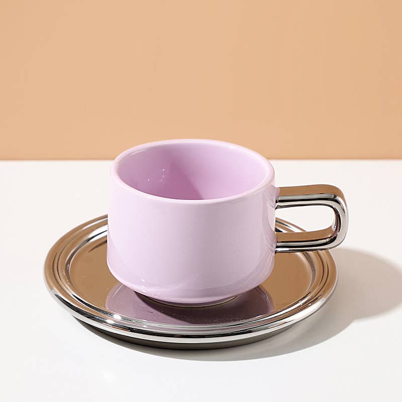 "Deux" Colour Block Mug Set - Purple Mug & Mirror Saucer