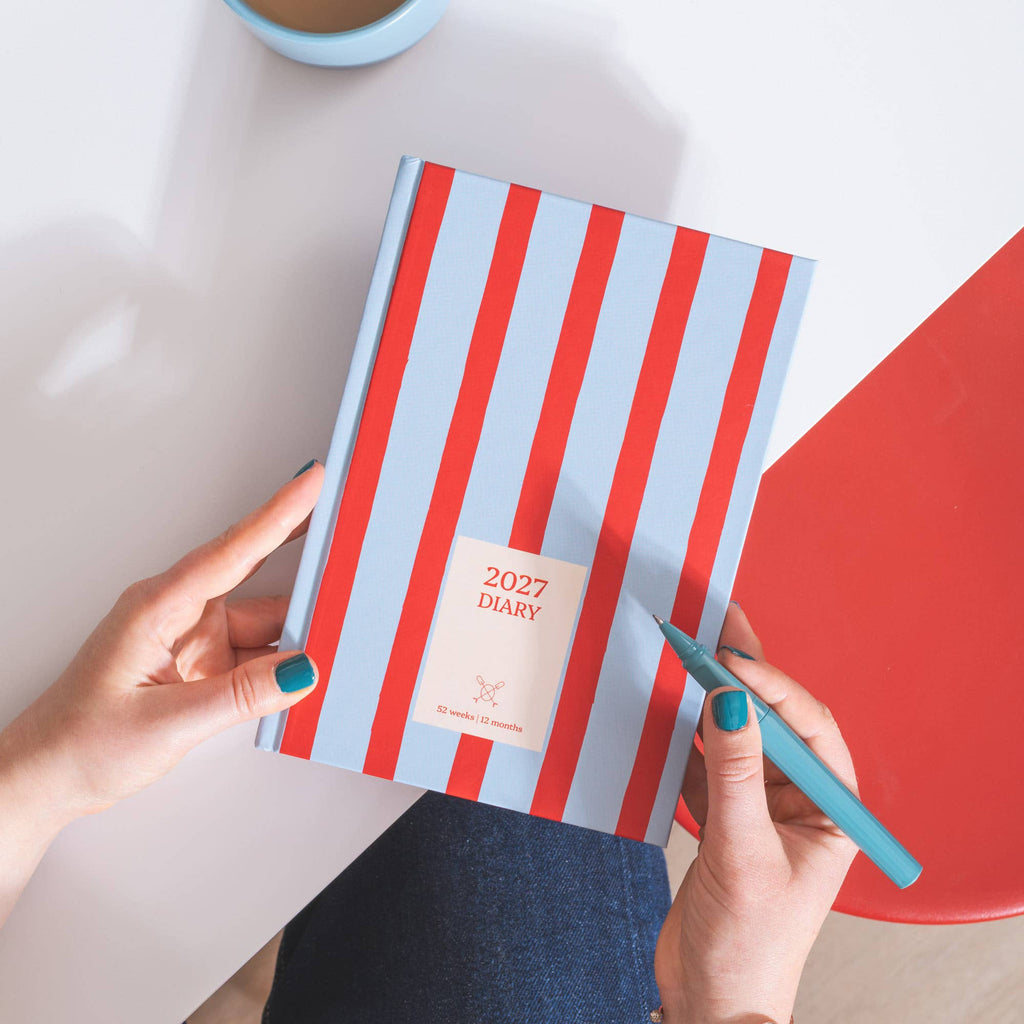 2027 Diary | A5 Hardcover Week to View | Red & Blue Stripe