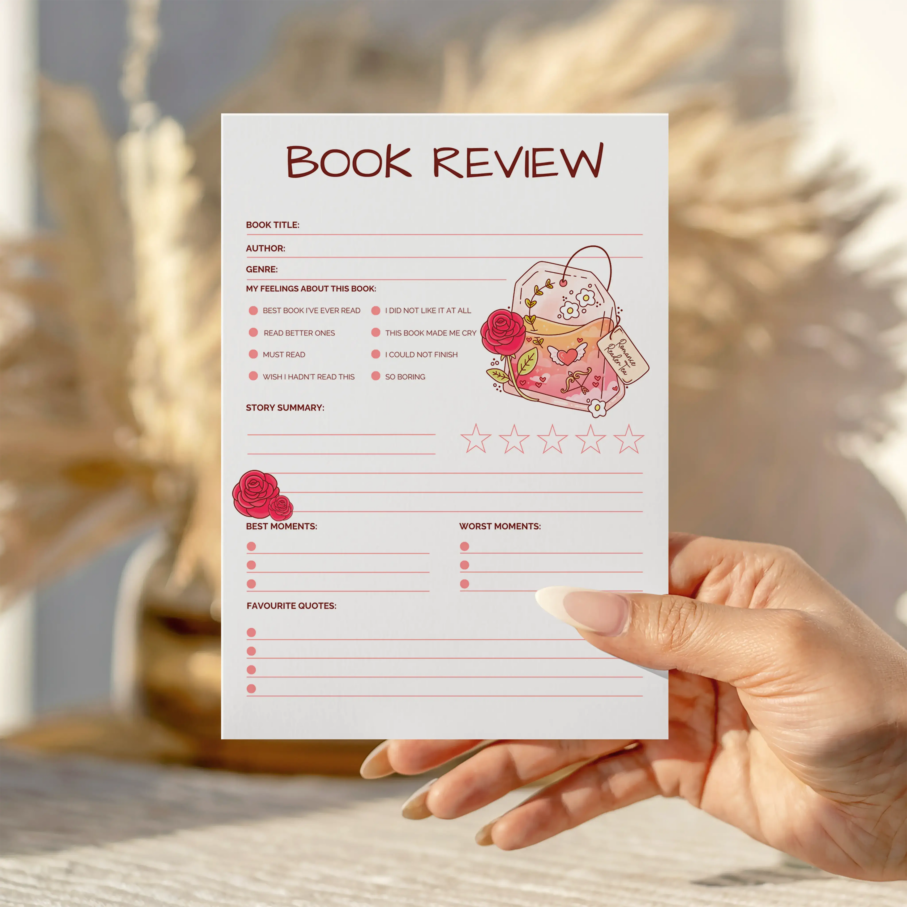 Romance Reader Book Review Notepad