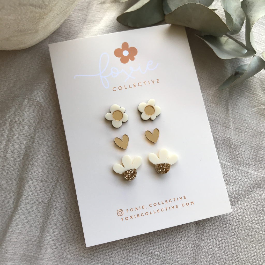 Stud Pack Trio #3 | Cream + Gold