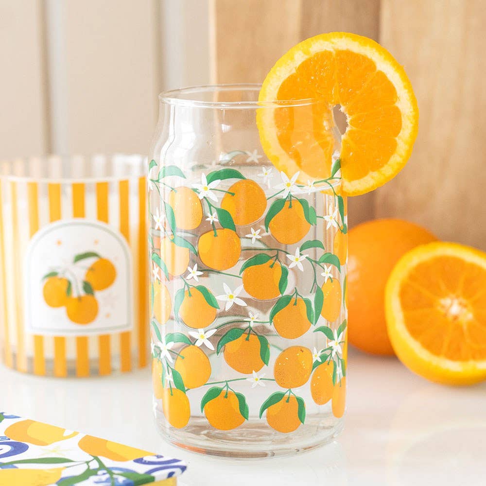 Italian Orange Print Can Style Glass