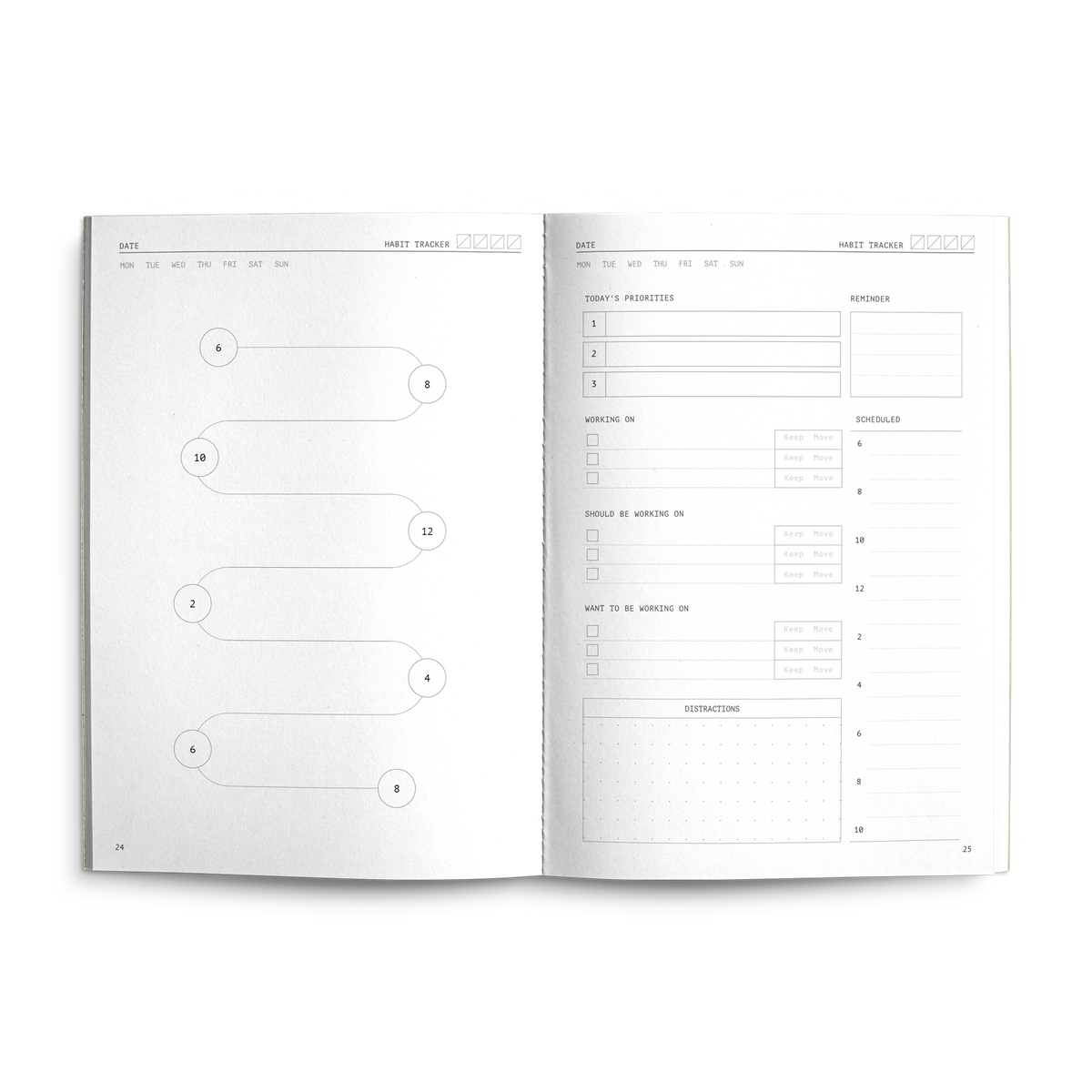 Fast Brain Daily Productivity Planner- Single Notebook: Peach