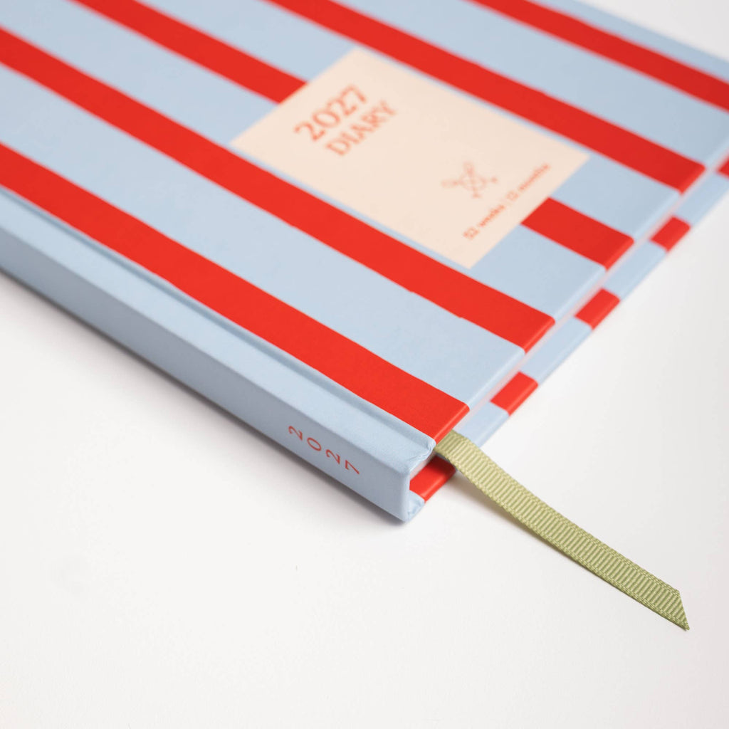 2027 Diary | A5 Hardcover Week to View | Red & Blue Stripe
