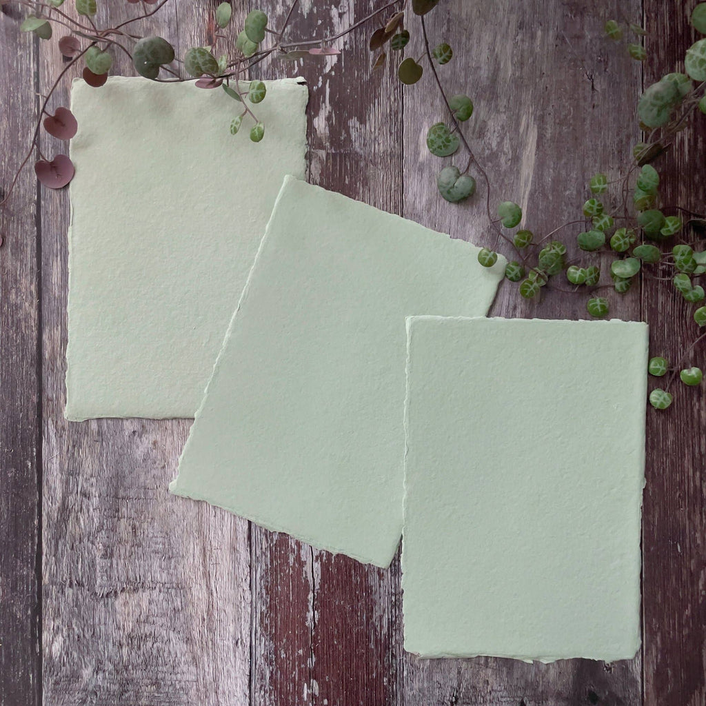 Dusky Green Handmade Paper | Pack of 5 | Recycled Cotton Rag: A4 - Single Sheet