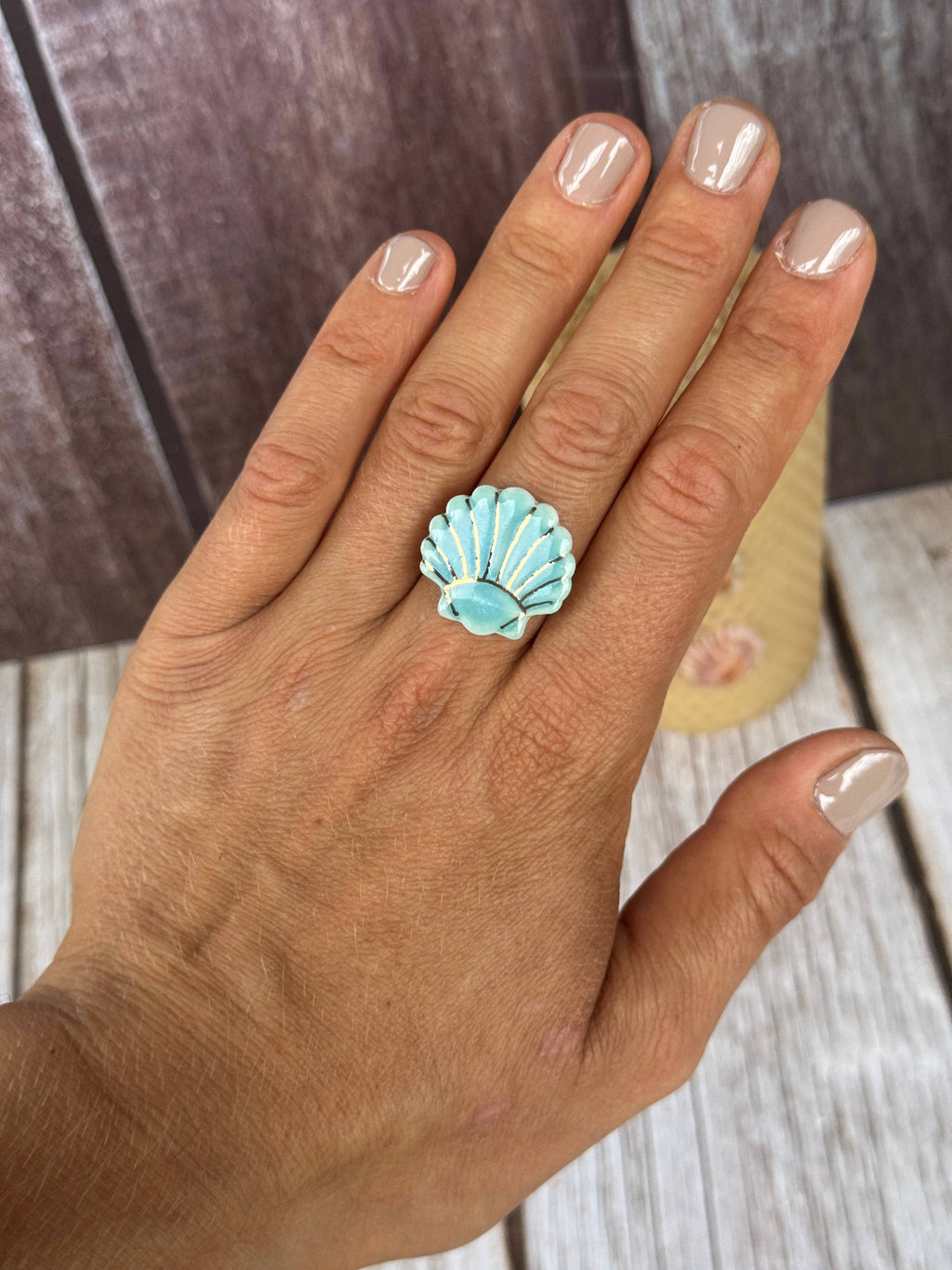  Ceramic Ocean Shell Ring large 