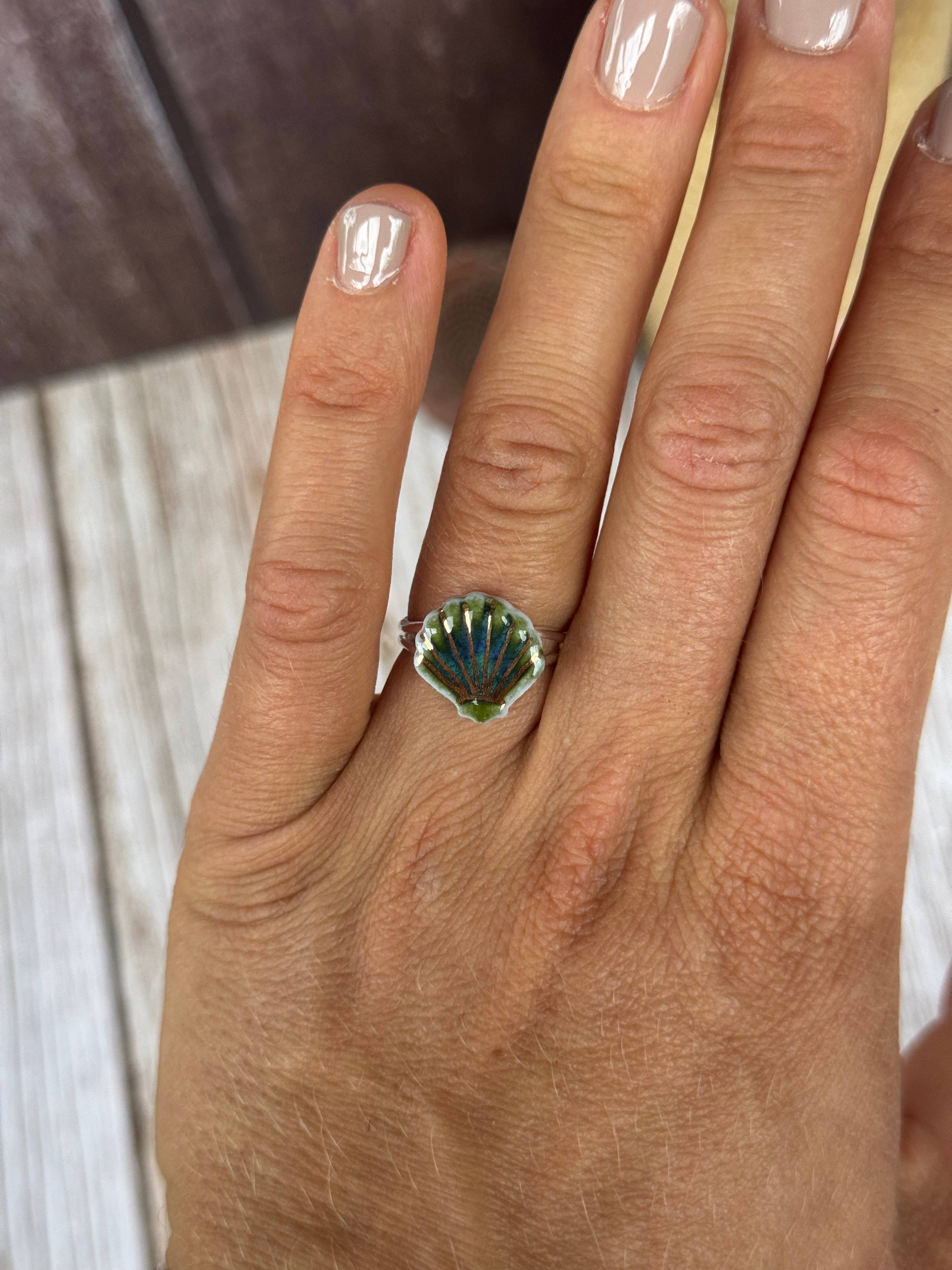 Handmade Ceramic Ocean Shell Ring small