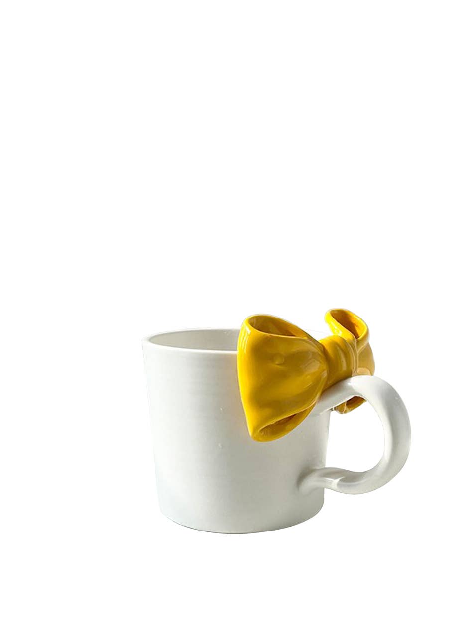 "Papillon" Handmade Ceramic Mug With 3D Bowtie - Yellow