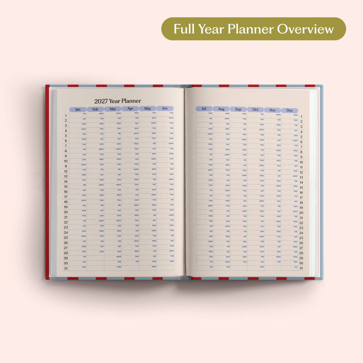 2027 Diary | A5 Hardcover Week to View | Red & Blue Stripe