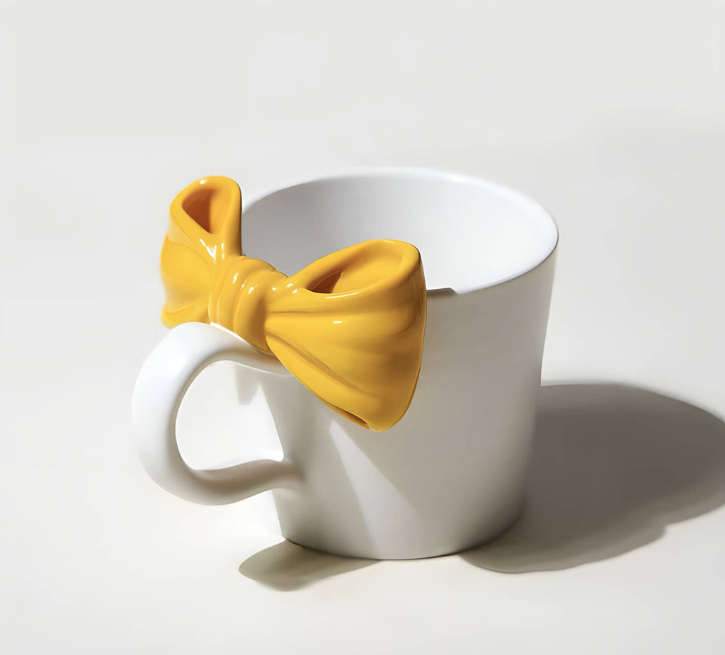 "Papillon" Handmade Ceramic Mug With 3D Bowtie - Yellow