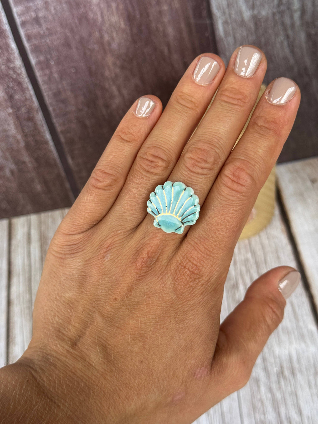  Ceramic Ocean Shell Ring large 
