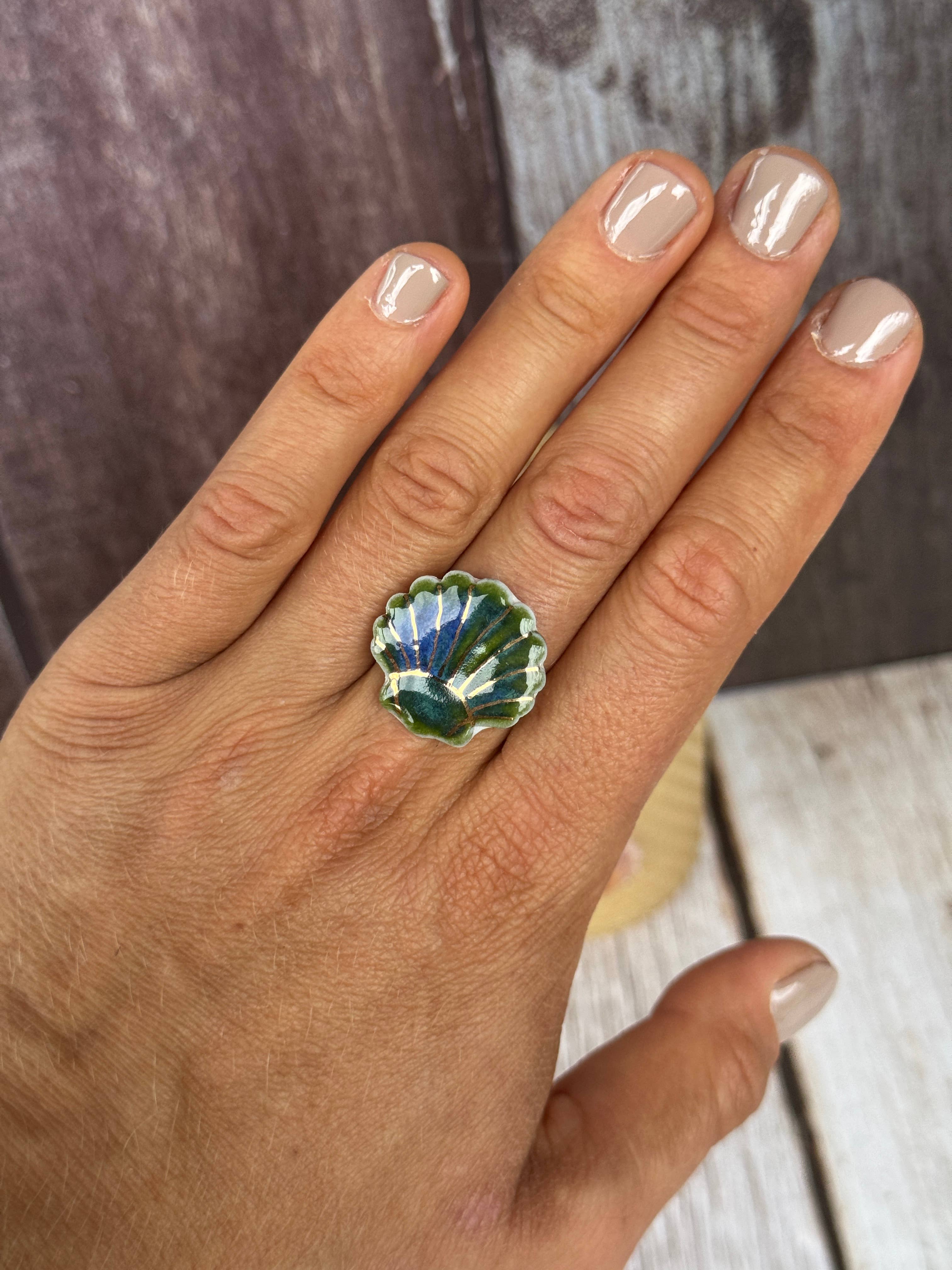  Ceramic Ocean Shell Ring large 