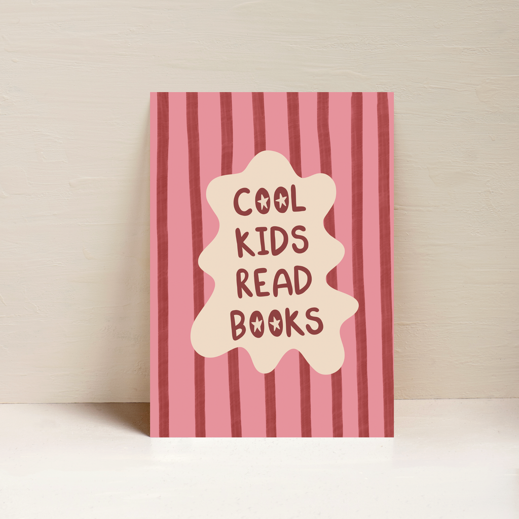 Cool Kids Read Books Pink A4 Art Print