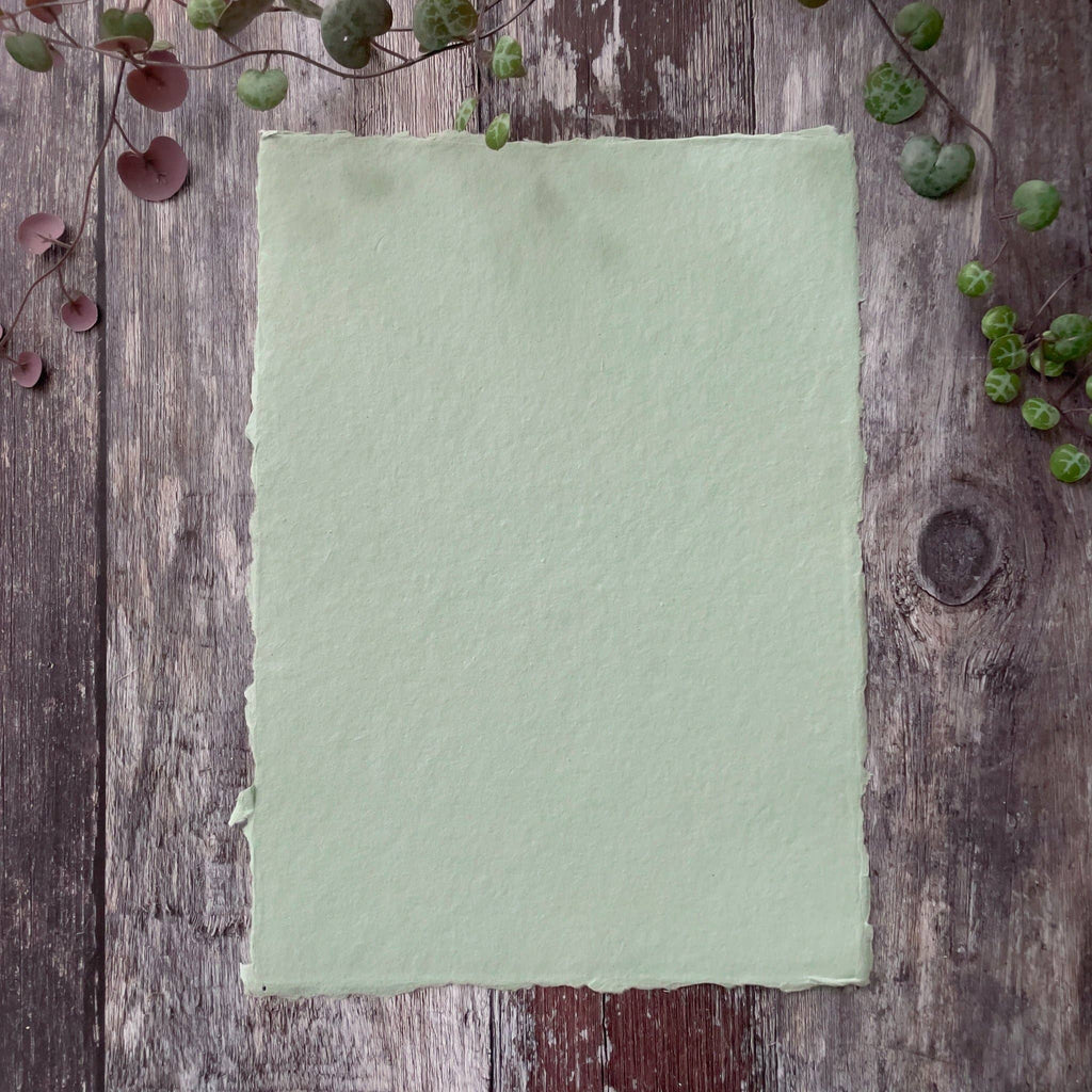 Dusky Green Handmade Paper | Pack of 5 | Recycled Cotton Rag: A4 - Single Sheet