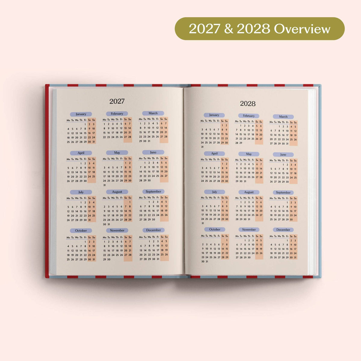 2027 Diary | A5 Hardcover Week to View | Red & Blue Stripe