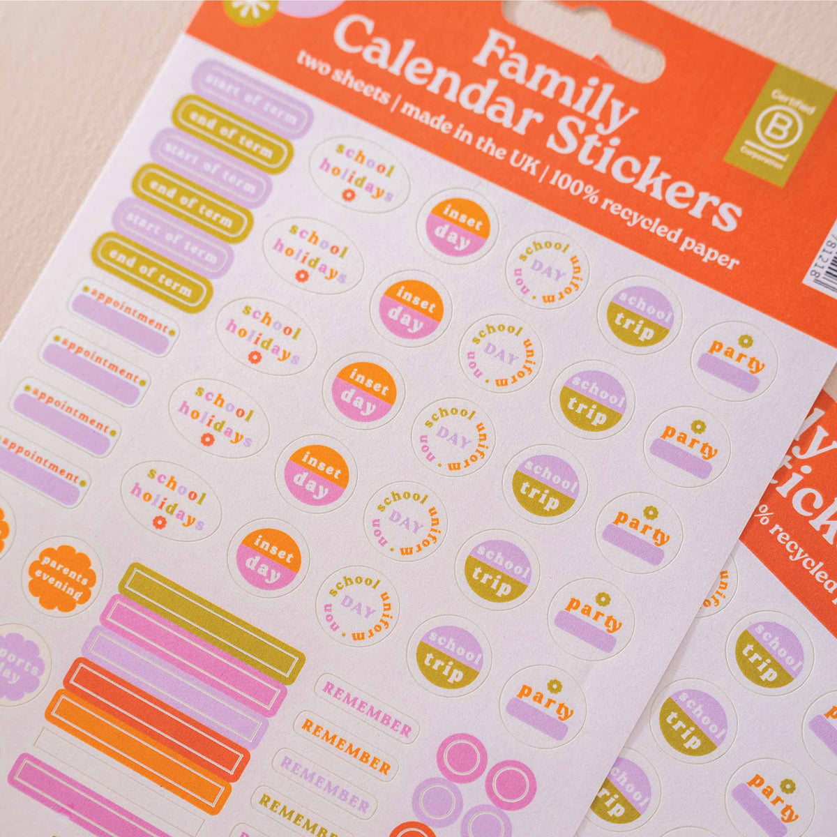 Family Calendar Stickers | Recycled Paper Stickers