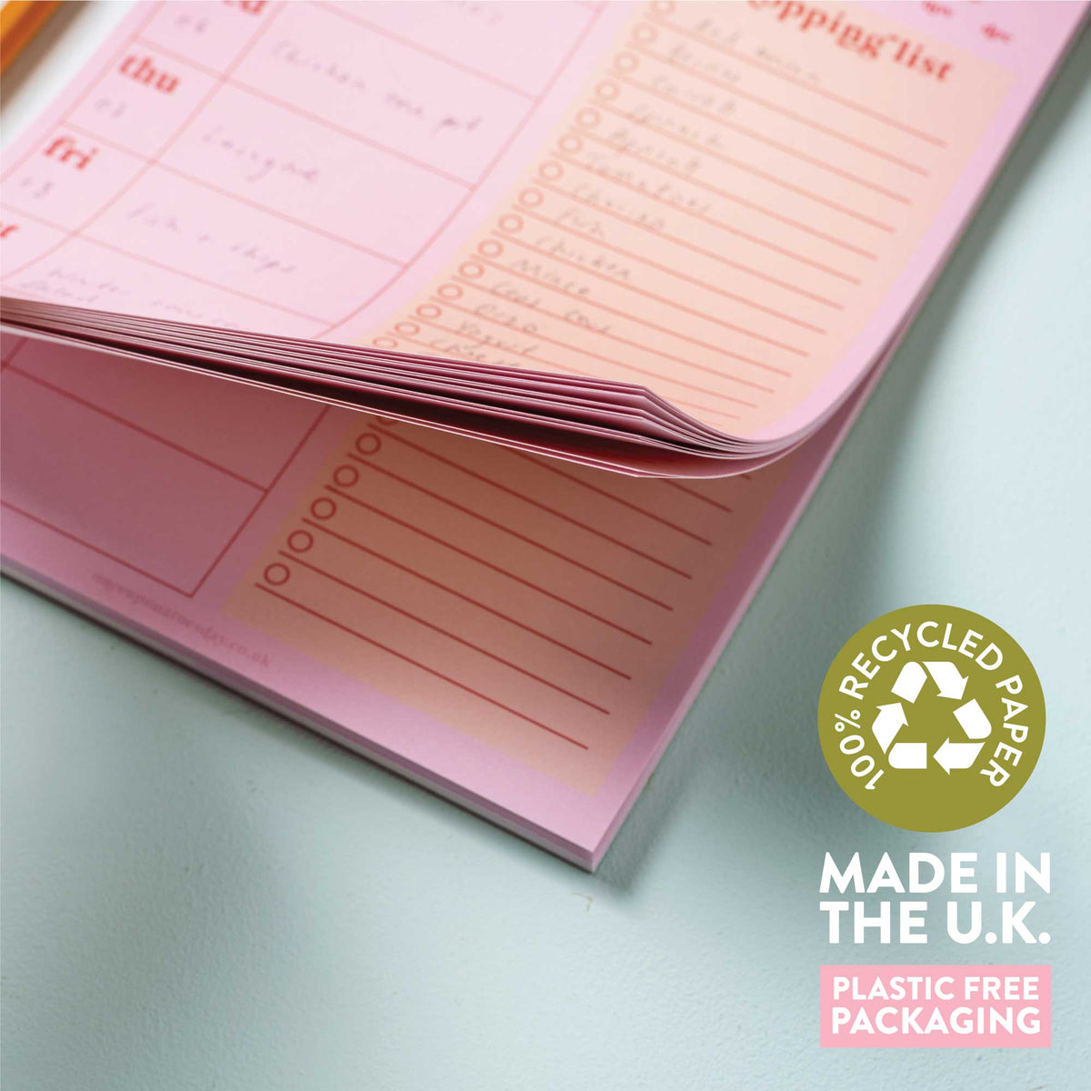 Weekly Meal Planner & Shopping List Pad A5 | Pink & Red