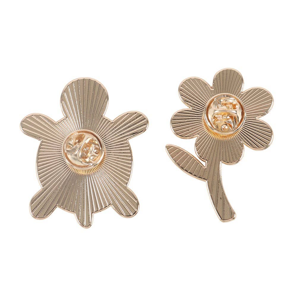Turtle and Flower Set of 2 Pin Badges
