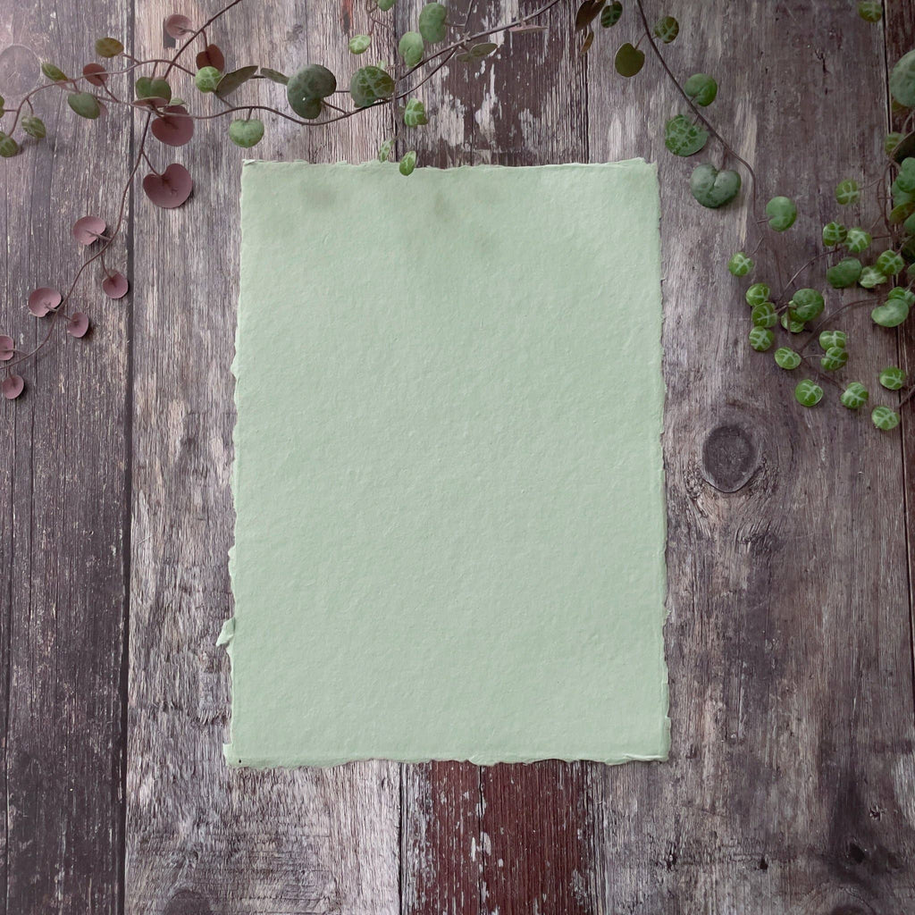 Dusky Green Handmade Paper | Pack of 5 | Recycled Cotton Rag: A4 - Single Sheet