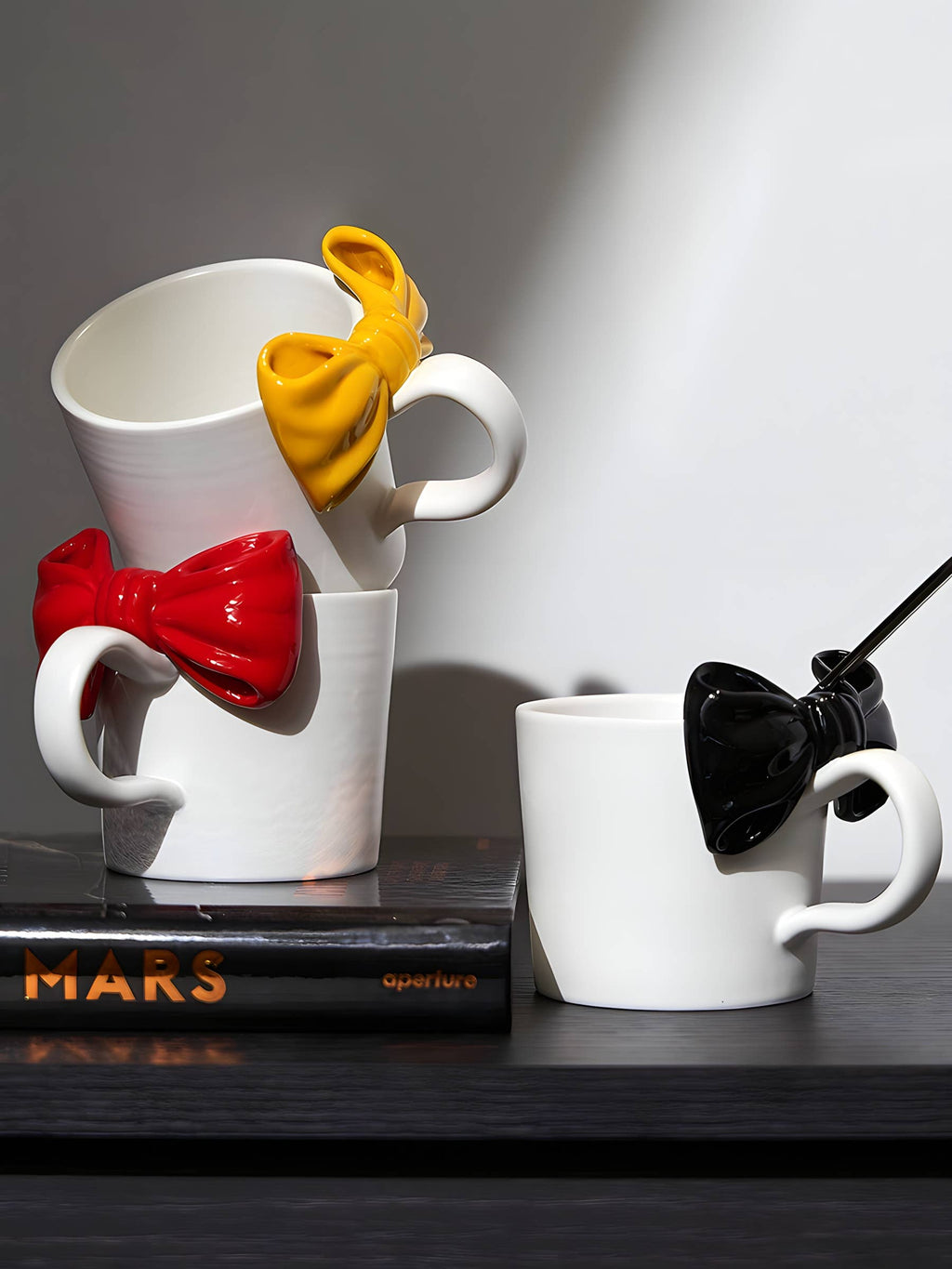 "Papillon" Handmade Ceramic Mug With 3D Bowtie - Yellow