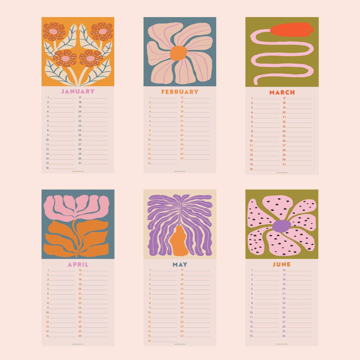 Undated Birthday Calendar | Les Fleurs