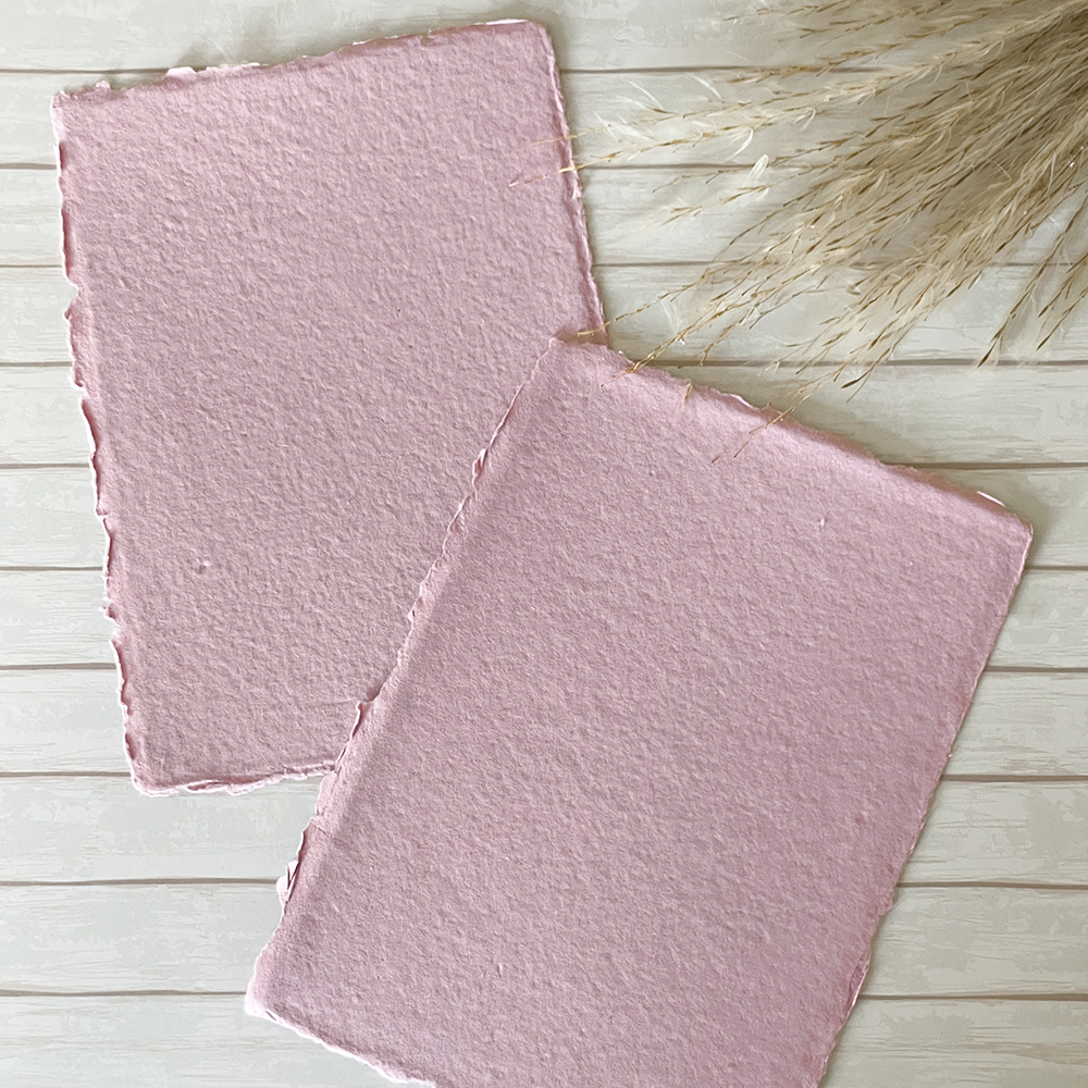 Vintage Pink Handmade Paper | Pack of 5 | Cotton Rag Paper: 5" x 7" - Pack of 5